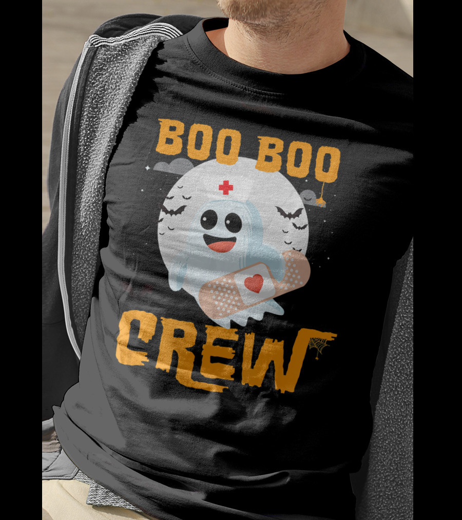 Boo Boo Crew Nurse Ghost Halloween Bandage Spooky Bat Moon Costume T-Shirt