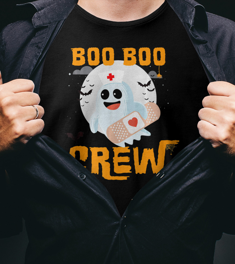 Boo Boo Crew Nurse Ghost Halloween Bandage Spooky Bat Moon Costume T-Shirt