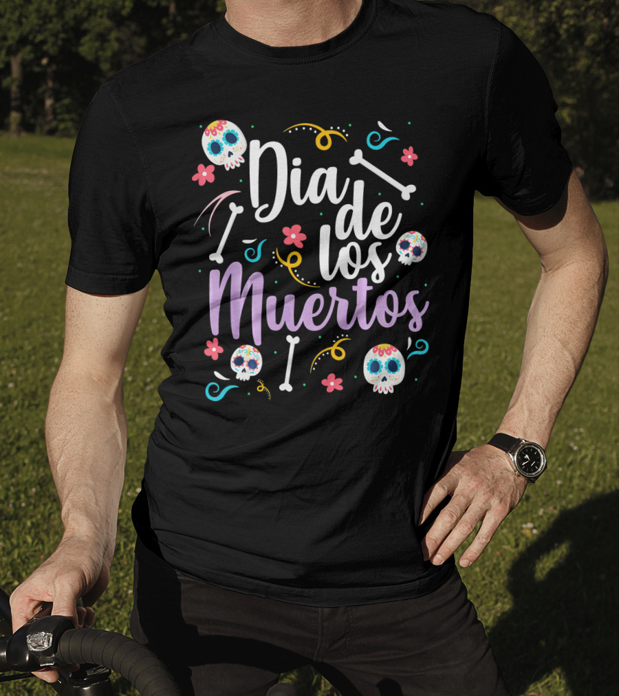 Dia De Los Muertos Colorful Sugar Skulls And Bones T-Shirt