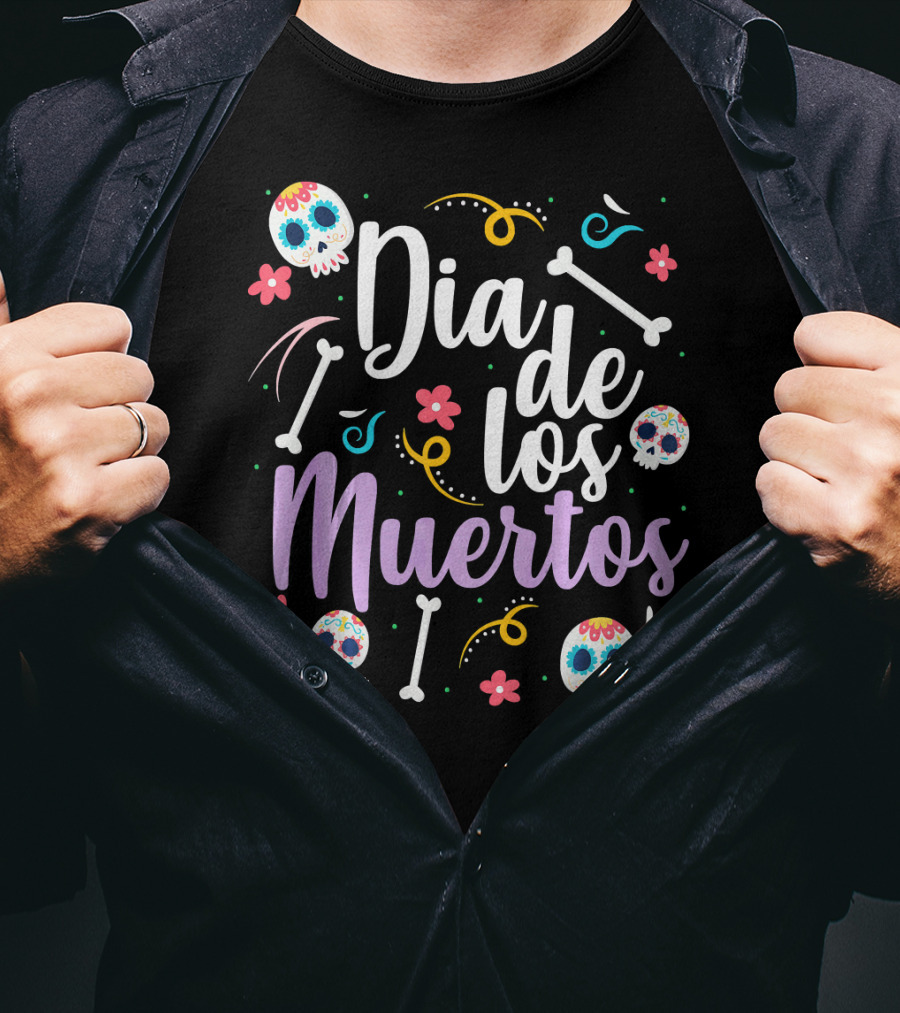 Dia De Los Muertos Colorful Sugar Skulls And Bones T-Shirt