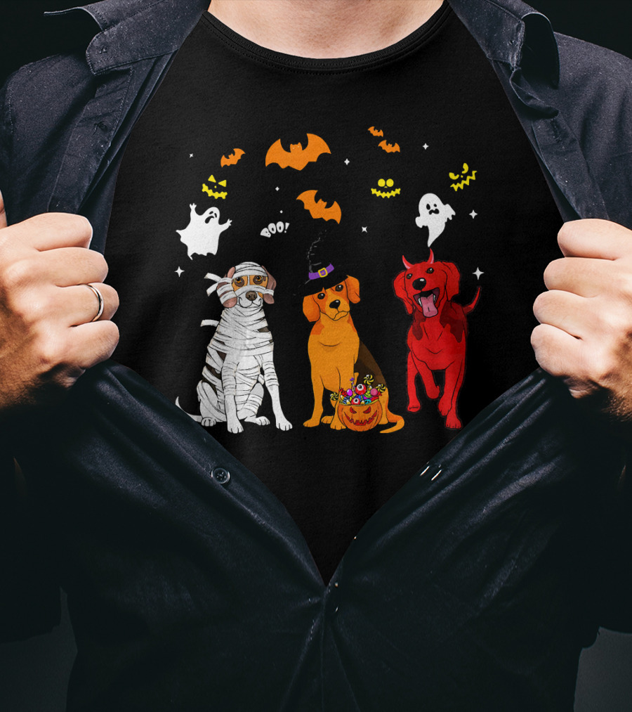 Halloween Beagle Dogs Mummy Witch Ghosts Bats T-Shirt