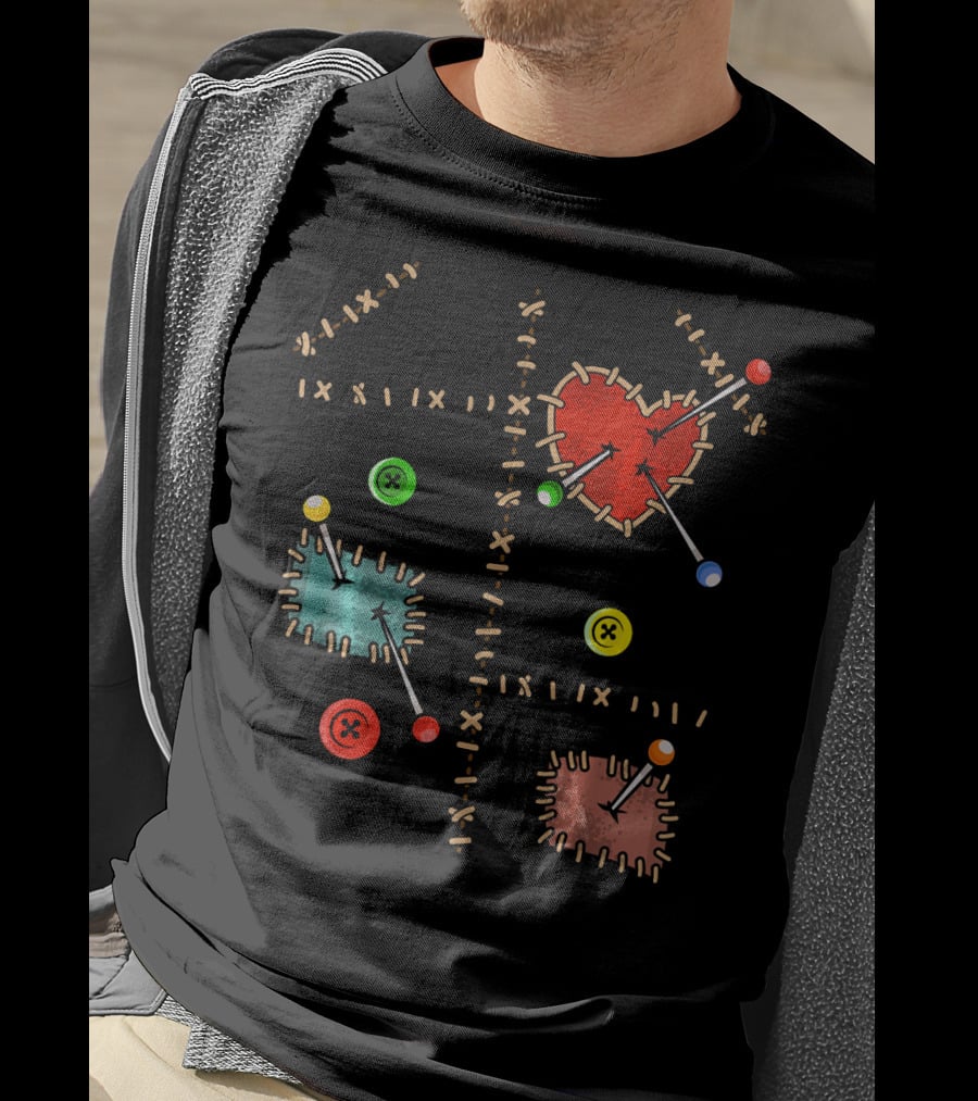 Voodoo Doll Halloween Costume With Heart And Button Patches T-Shirt