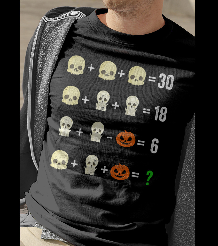 Math Puzzle Halloween Skulls And Pumpkins Calculation Challenge T-Shirt