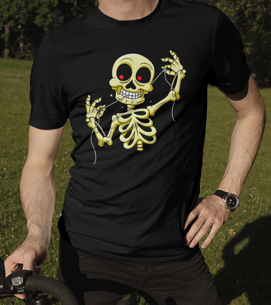 Flossing Skeleton With Red Eyes And Grinning Teeth T-Shirt