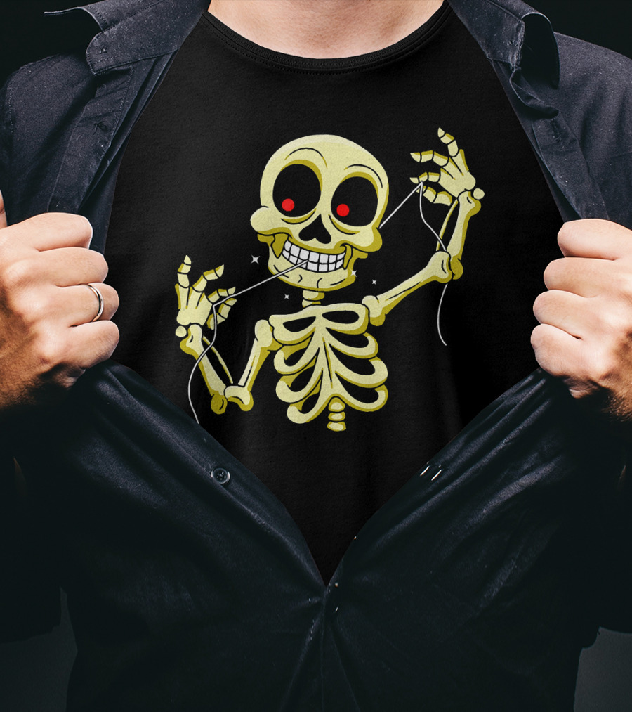Flossing Skeleton With Red Eyes And Grinning Teeth T-Shirt