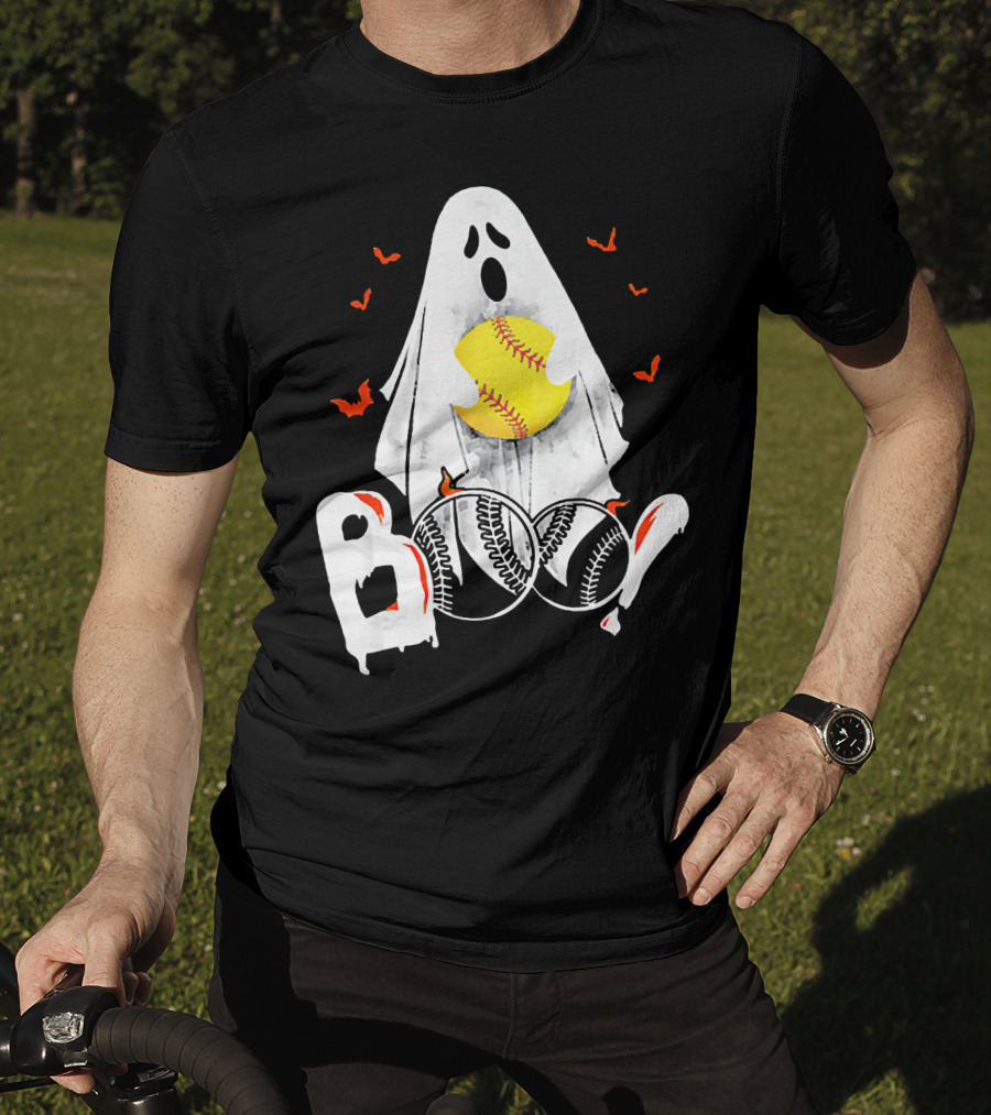 Ghostly Boo Softball With Yellow Softball And Bats T-Shirt