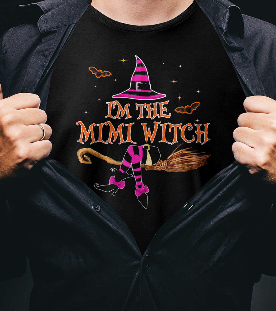 I'm The Mimi Witch Hat Broomstick Bats Halloween T-Shirt