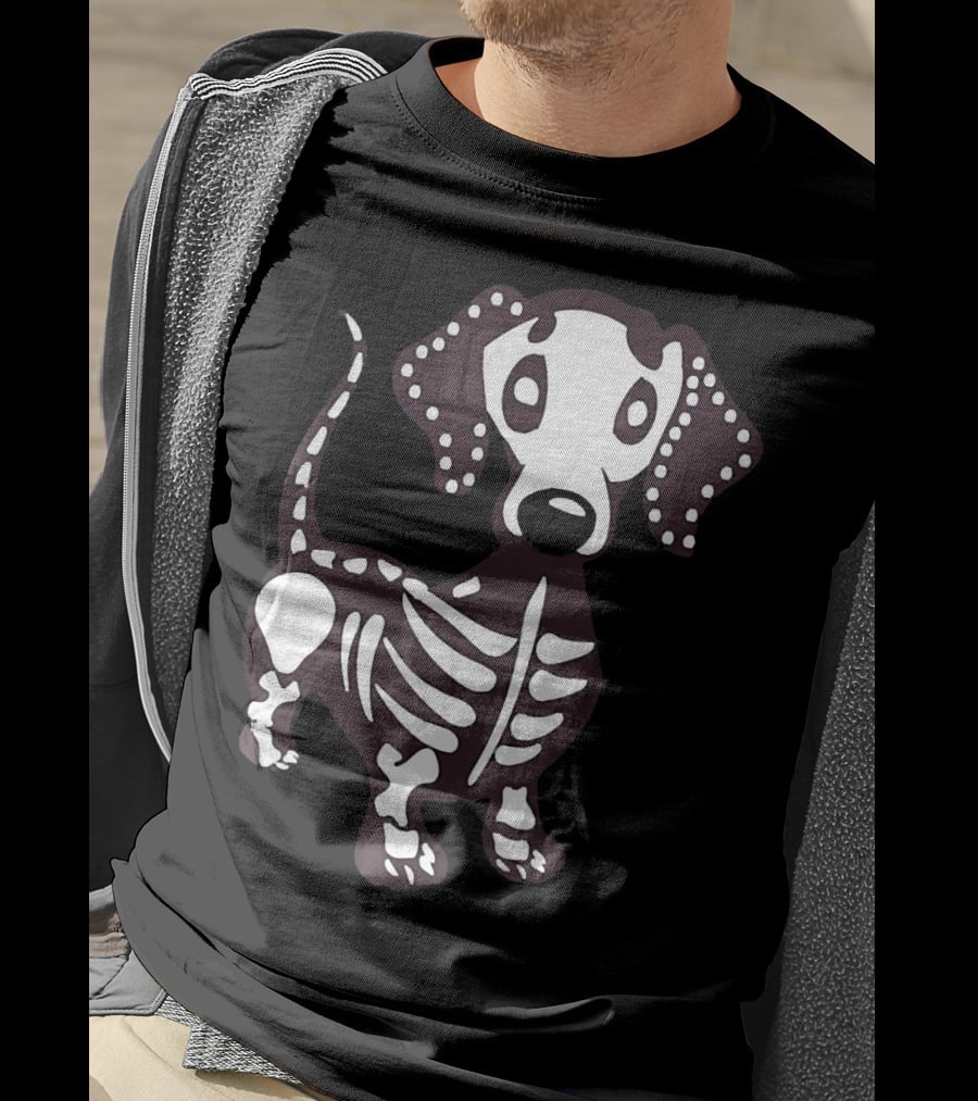 Dachshund Skeleton Skull Creepy Canine Bone T-Shirt