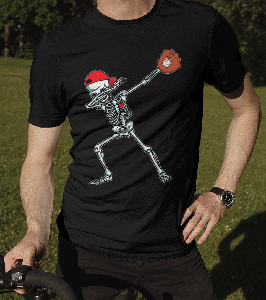 Dabbing Skeleton Baseball Dab Hi Red Cap Glove T-Shirt