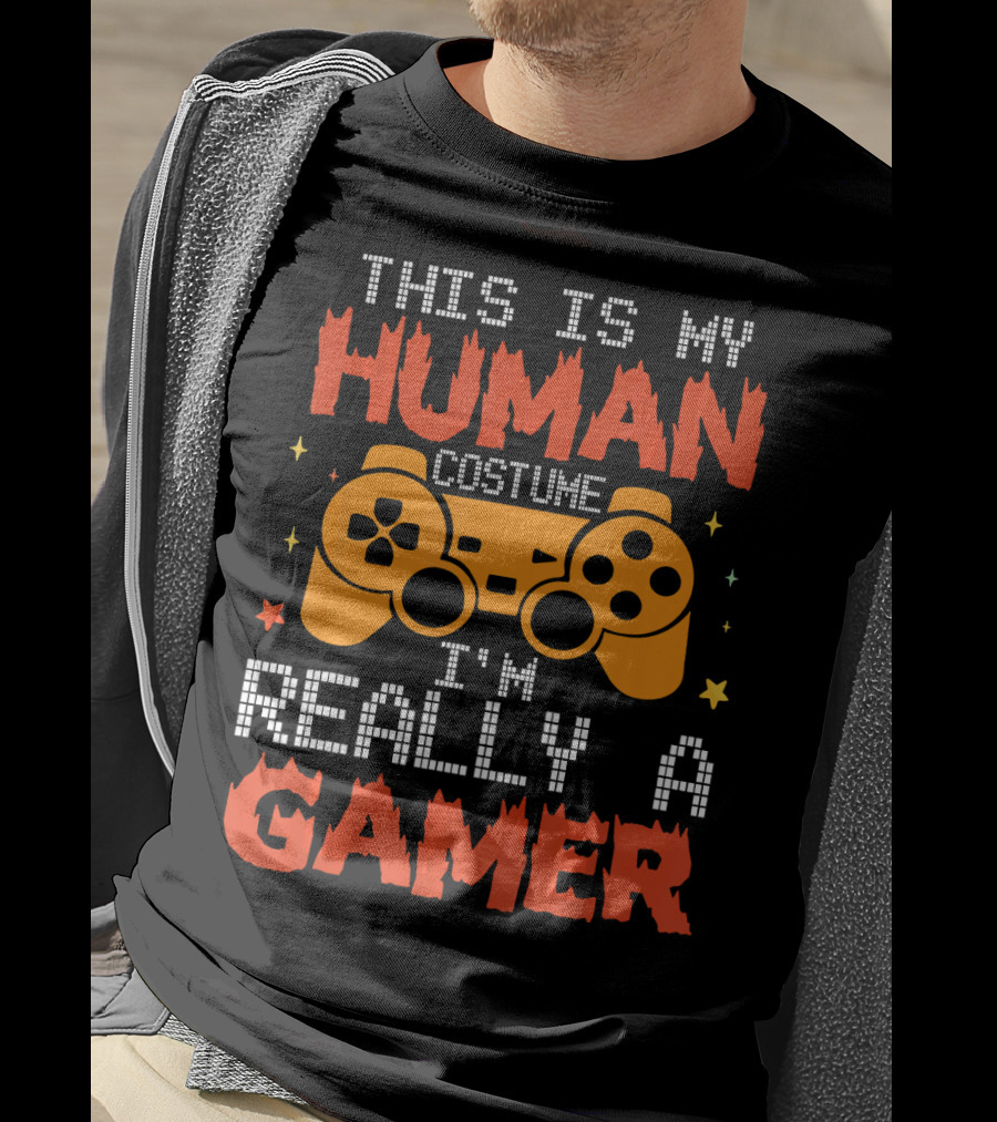 This Is My Human Costume I'm Really A Gamer Controller Pixel Text T-Shirt
