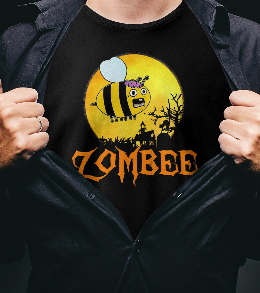 Zombee Funny Zombie Bee Halloween Spooky Moon Scene T-Shirt