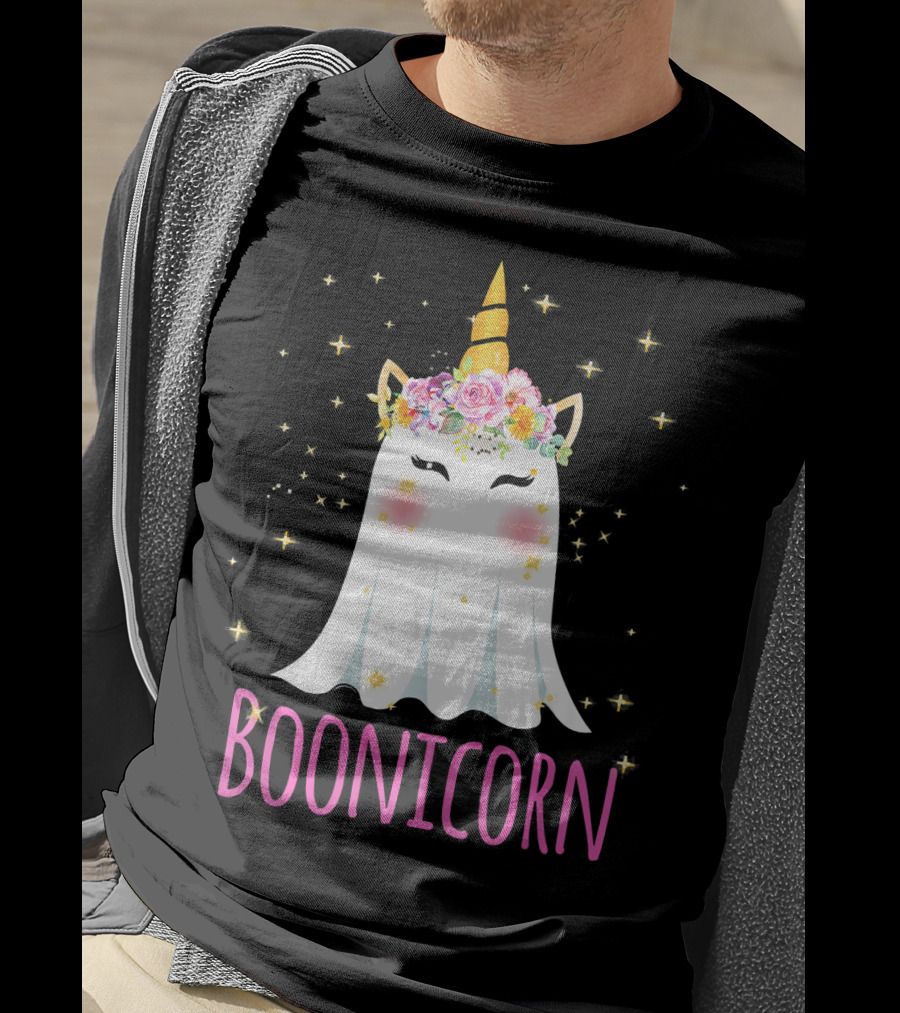 BooNicorn Unicorn Ghost With Flowers And Stars Halloween For Girl T-Shirt