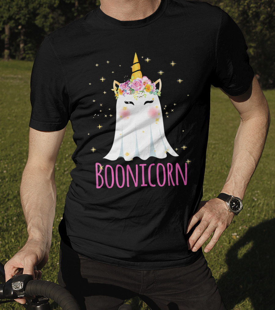 BooNicorn Unicorn Ghost With Flowers And Stars Halloween For Girl T-Shirt