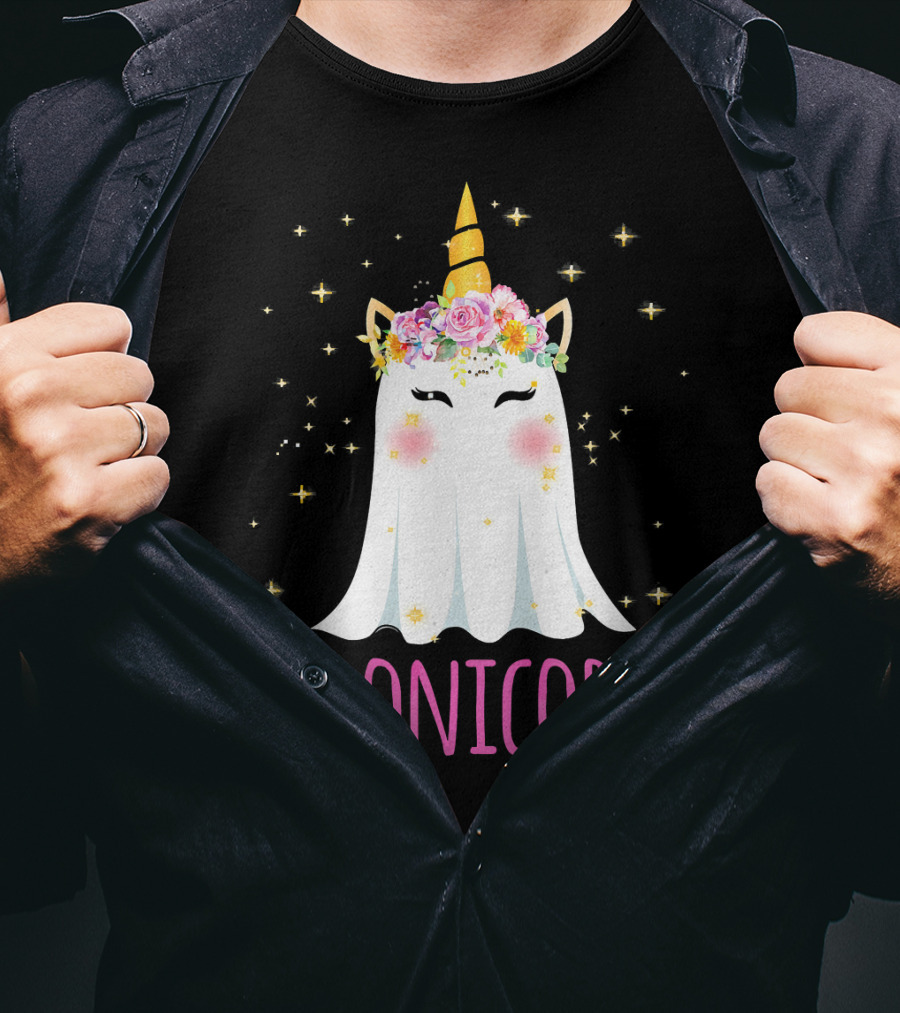 BooNicorn Unicorn Ghost With Flowers And Stars Halloween For Girl T-Shirt