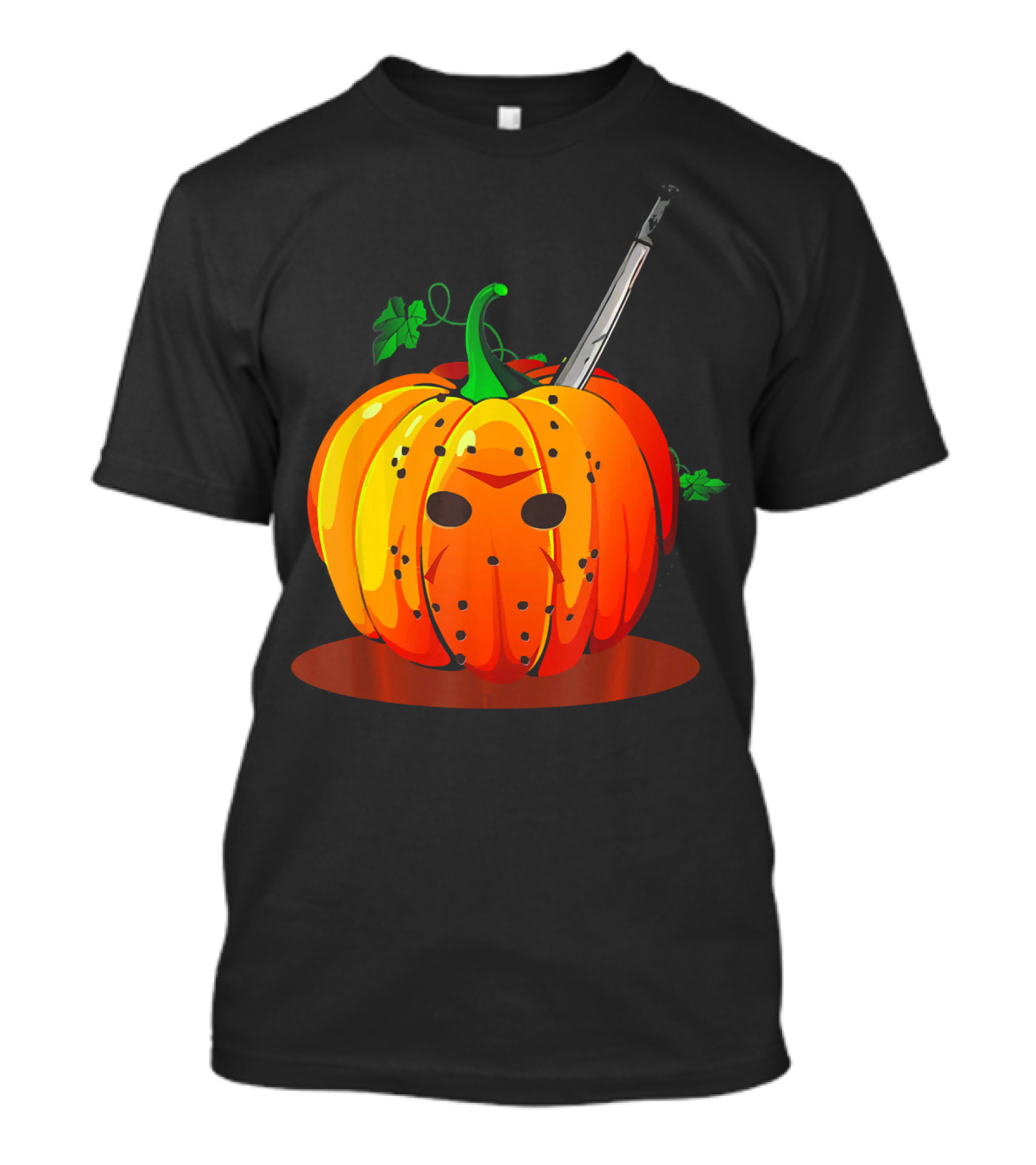 Horror Pumpkin Halloween Scary Face Knife T-Shirt