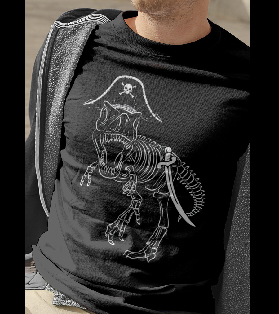 T-Rex Skeleton With Pirate Hat And Sword T-Shirt