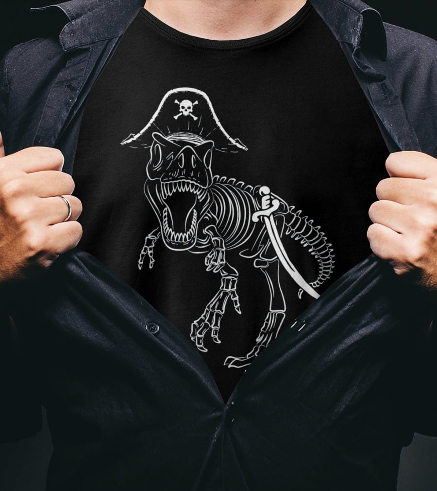 T-Rex Skeleton With Pirate Hat And Sword T-Shirt