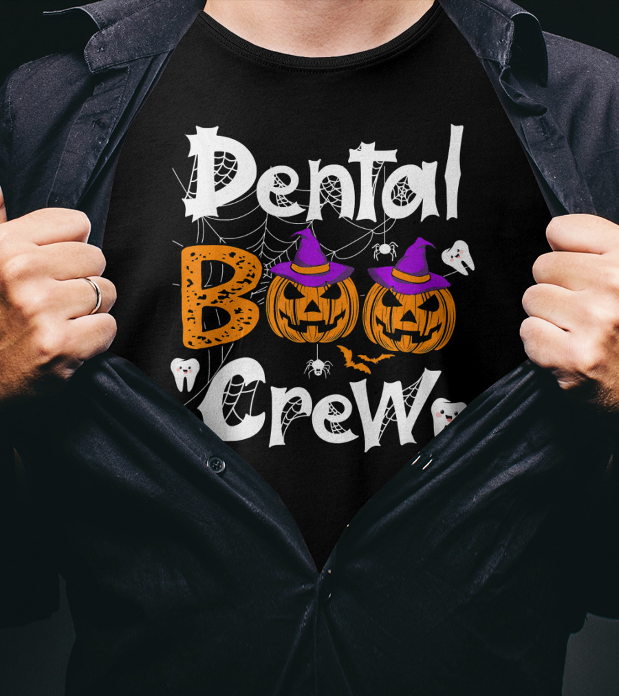 Dental Boo Crew Halloween Dental Humor Pumpkins Teeth Spiders T-Shirt
