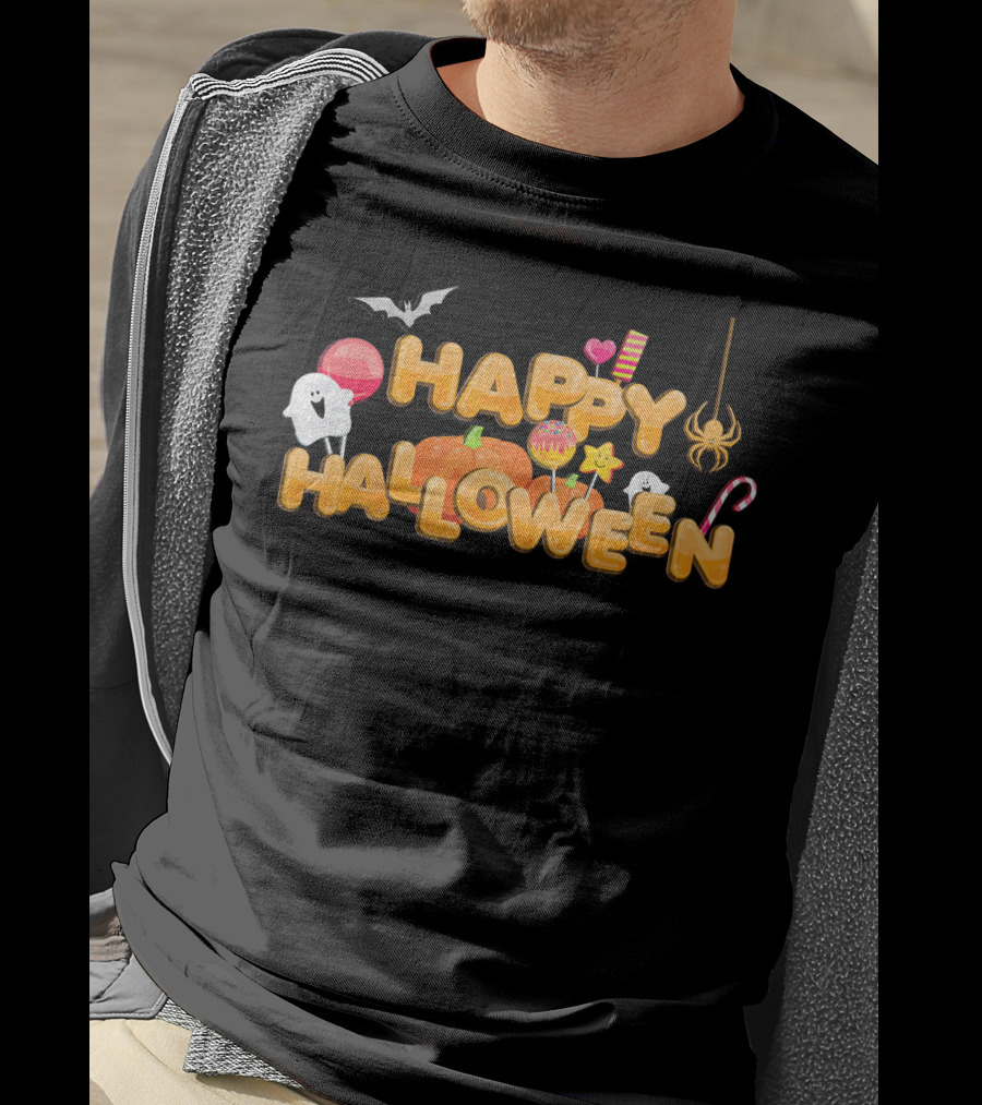 Happy Halloween Candy Ghosts Boo Bat Pumpkin T-Shirt