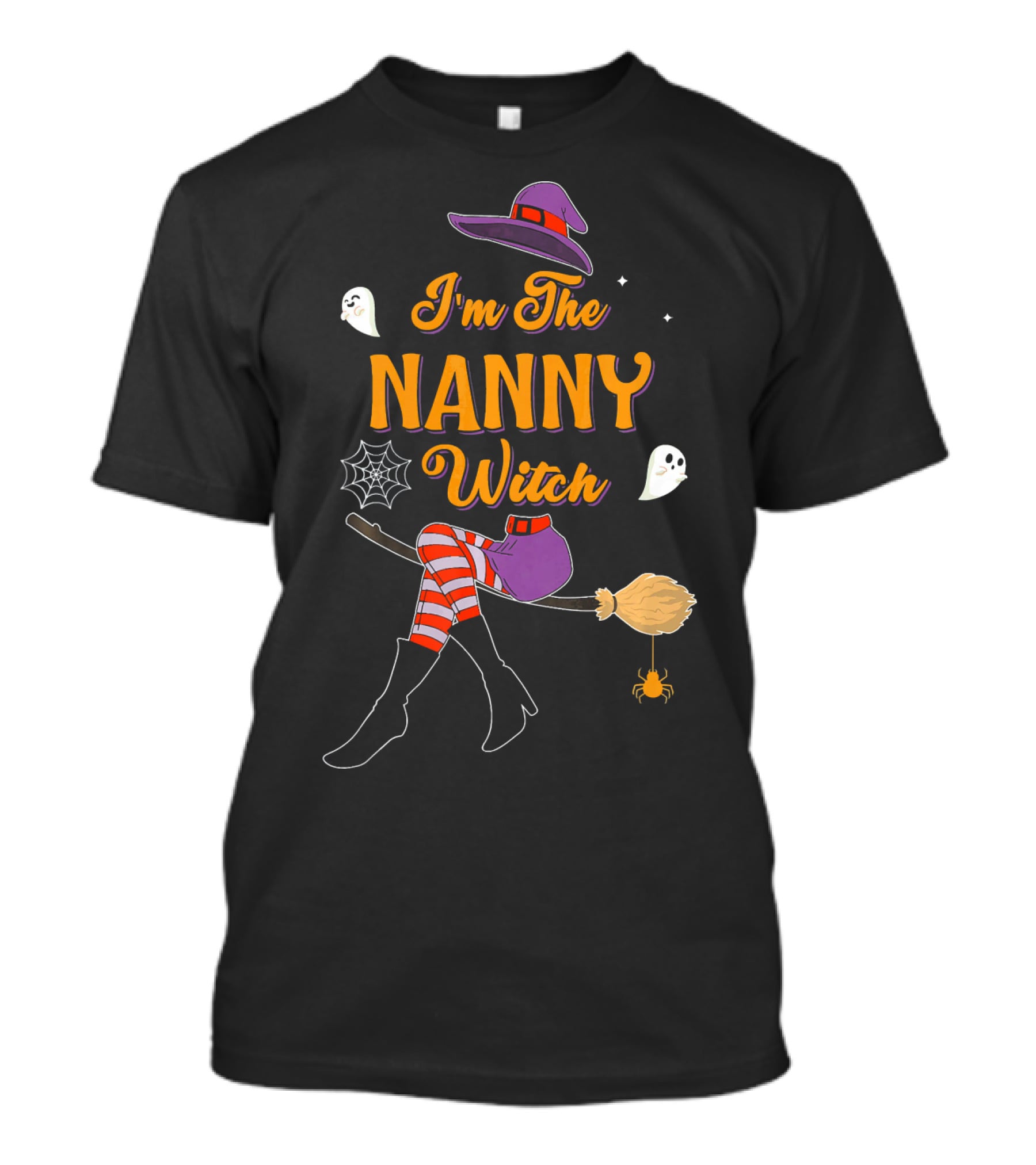 I'm The Nanny Witch Halloween Group Costume Ghosts Broomstick Hat Spider Web T-Shirt
