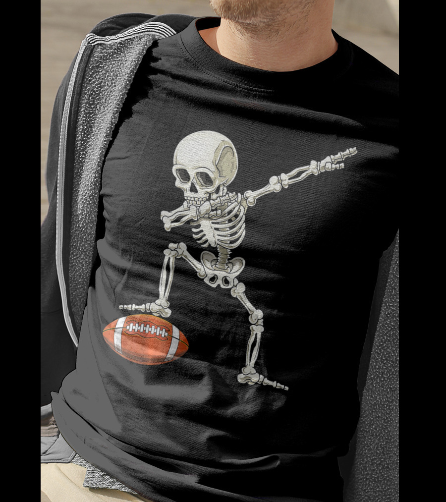 Dabbing Skeleton With Football Pose T-Shirt