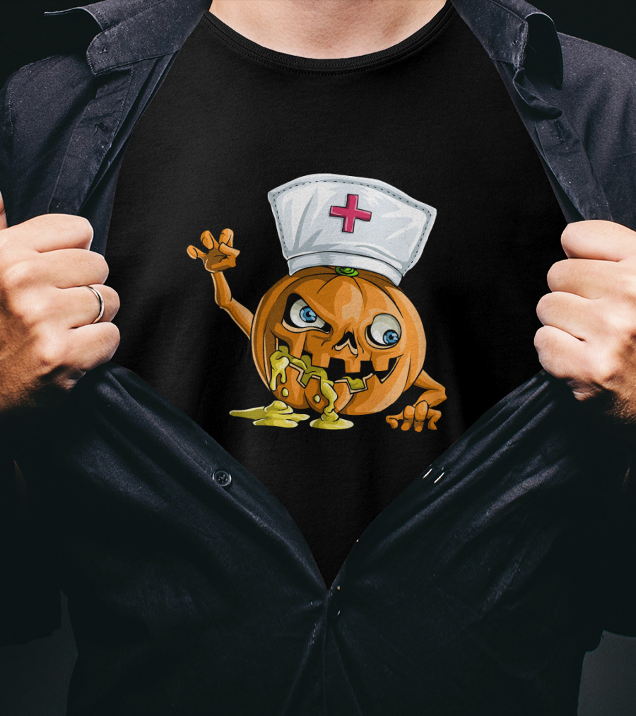 Zombie Pumpkin Nurse Funny Halloween Horror T-Shirt