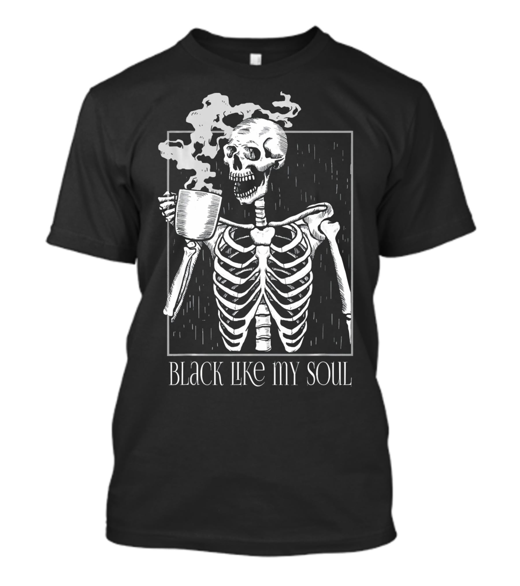 Black Like My Soul Skeleton With Coffee Mug T-Shirt