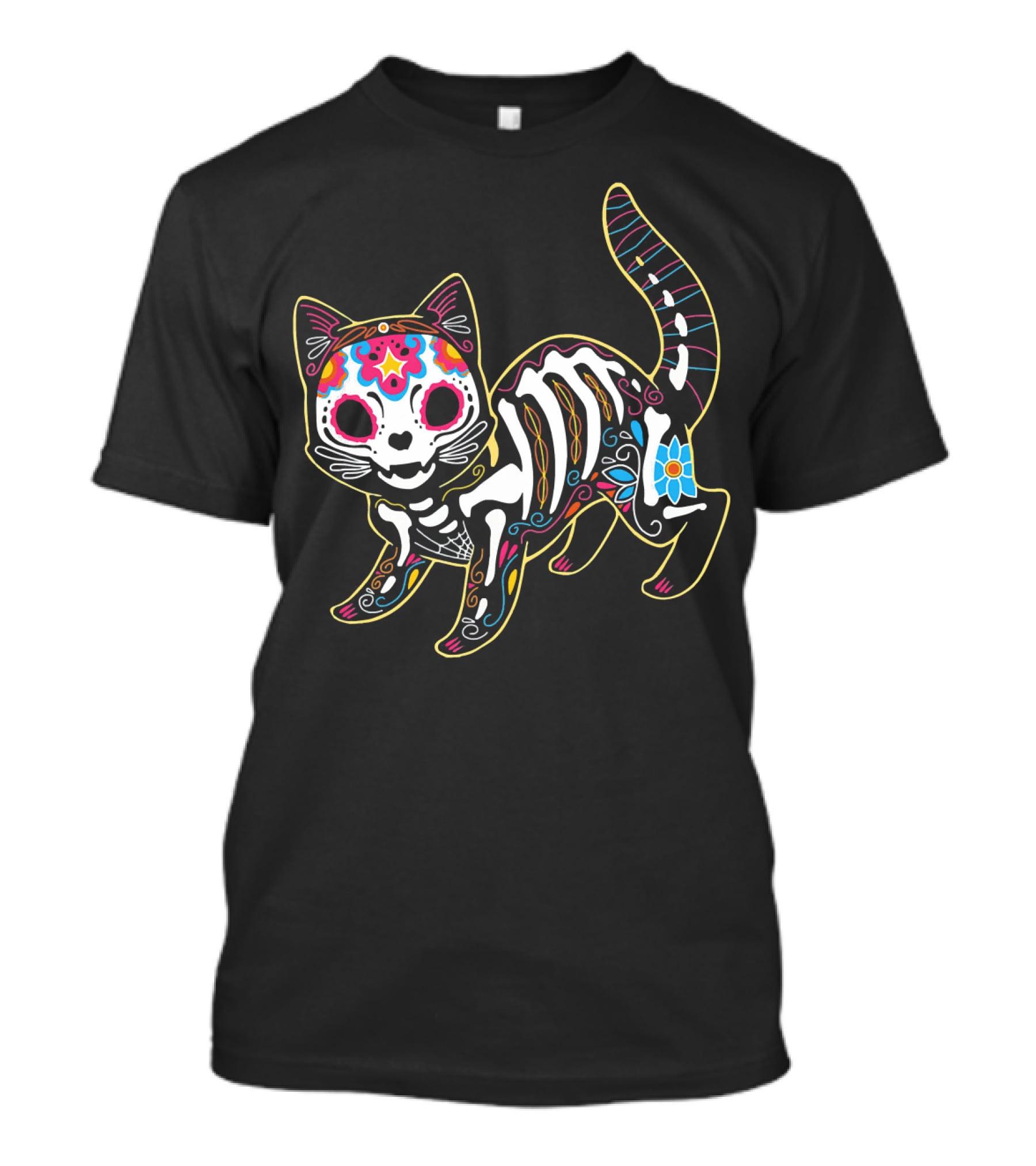 Day Of The Dead Black Cat Sugar Skull Halloween T-Shirt