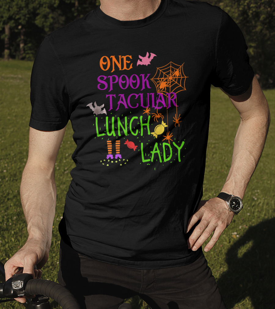 Spooky Halloween Lunch Lady With Bats And Candy T-Shirt
