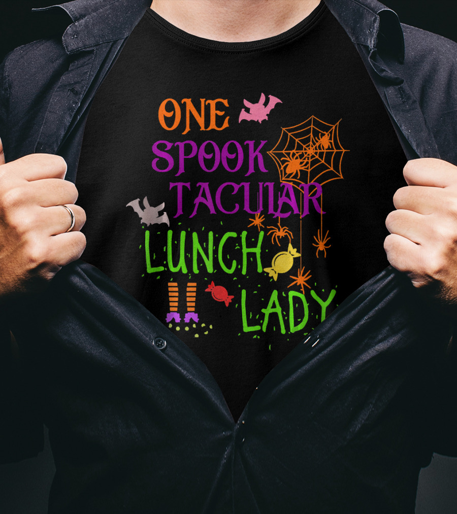 Spooky Halloween Lunch Lady With Bats And Candy T-Shirt