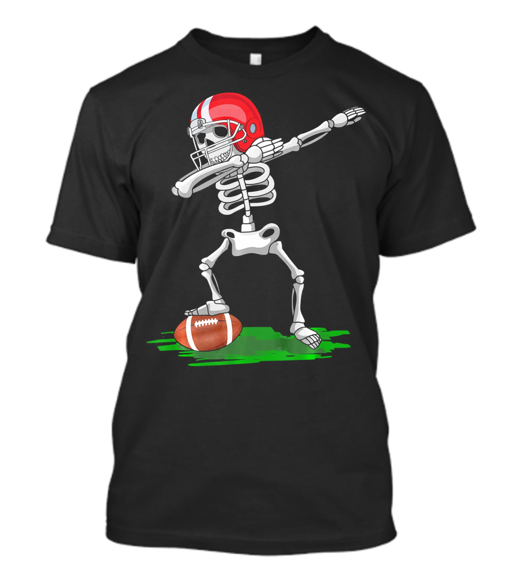 Dabbing Skeleton With Football And Red Helmet For Halloween T-Shirt