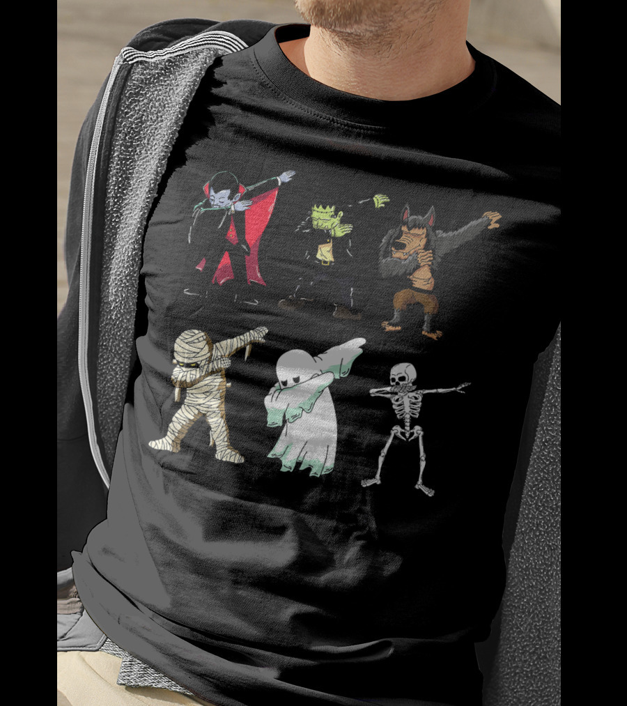 Dabbing Monsters Skeleton Mummy Dracula Frankenstein Werewolf Ghost T-Shirt