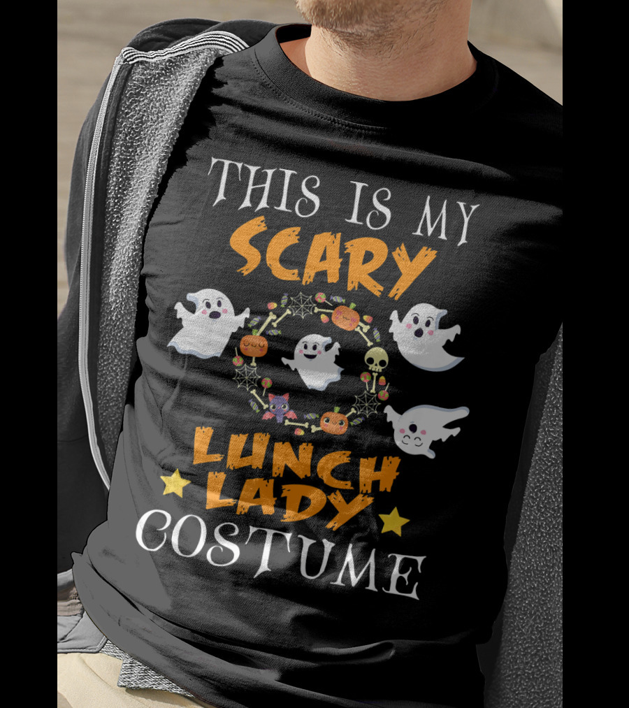This Is My Scary Lunch Lady Costume With Ghosts And Halloween Elements T-Shirt