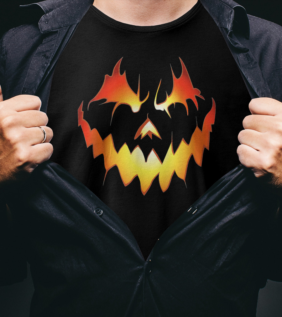 Halloween With Scary Jack O Lanter Fiery Face T-Shirt