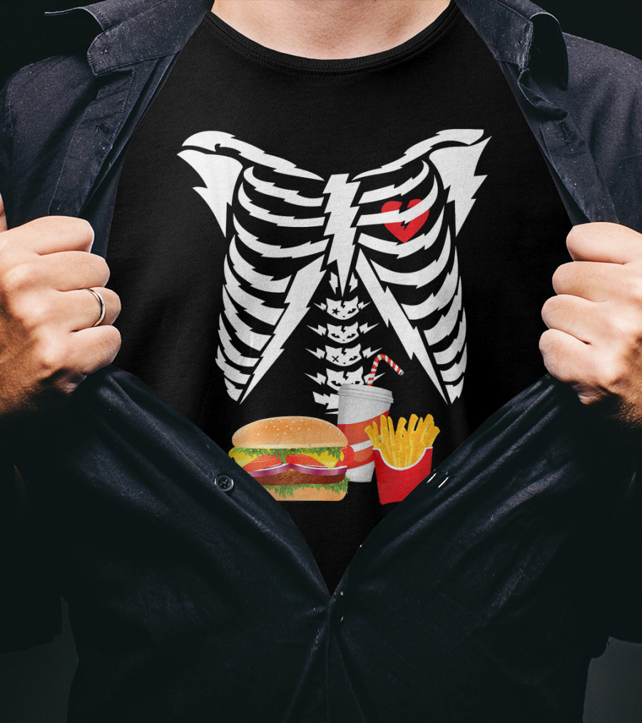 Xray Skeleton Rib Cage Burger Fries Drink Combo T-Shirt