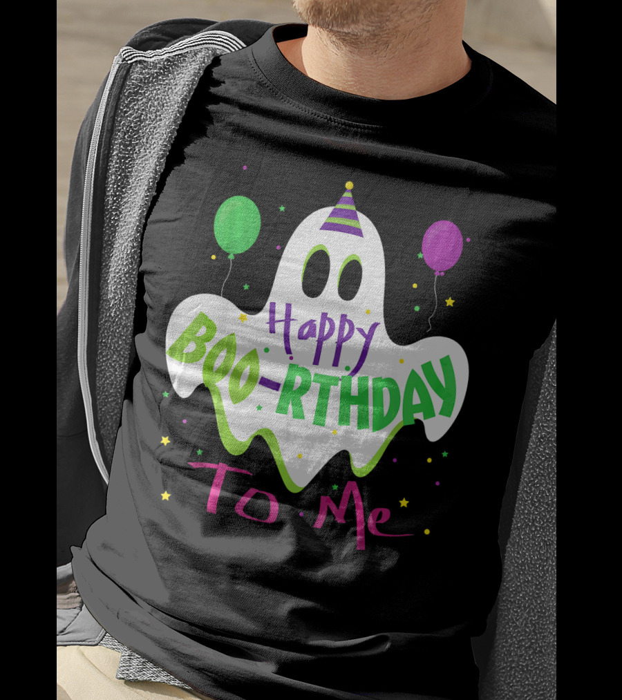 Happy Boo-Rthday To Me Ghost With Party Balloons T-Shirt