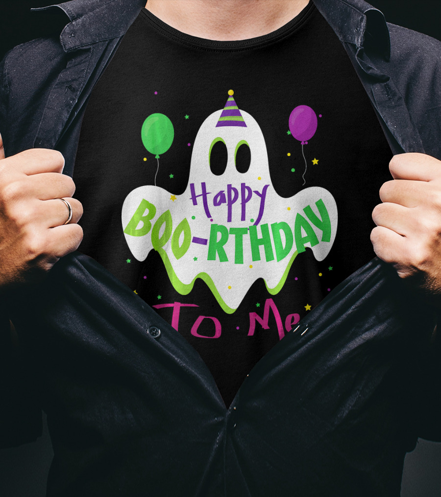 Happy Boo-Rthday To Me Ghost With Party Balloons T-Shirt