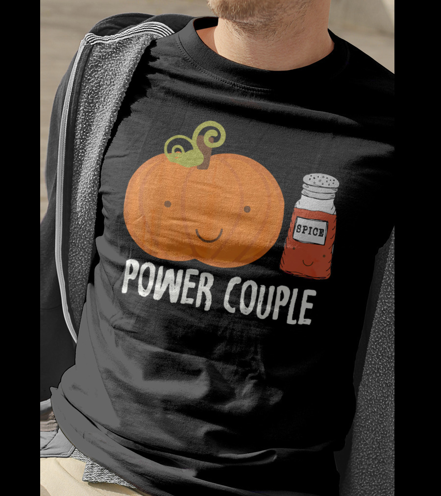 Pumpkin Spice Power Couple Cute Smiling Pumpkin With Spice Jar T-Shirt