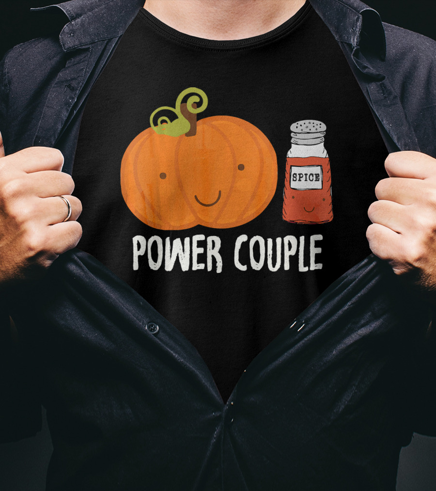 Pumpkin Spice Power Couple Cute Smiling Pumpkin With Spice Jar T-Shirt