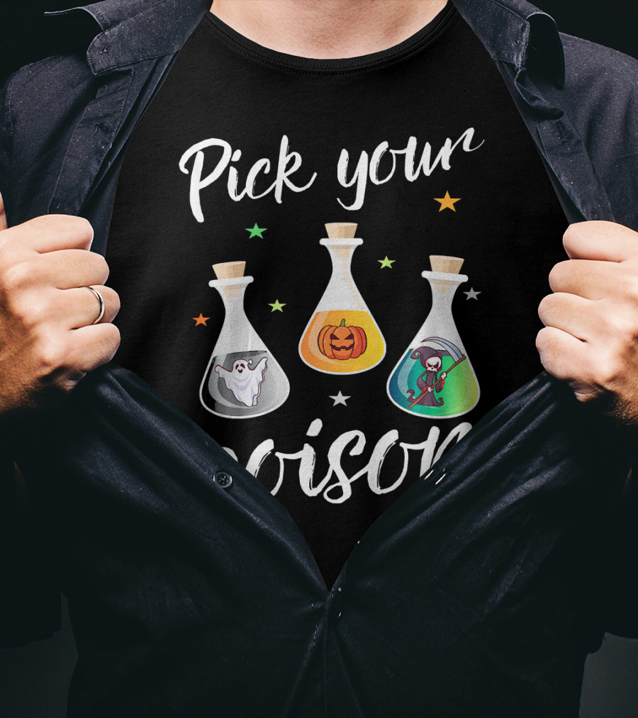 Pick Your Poison Ghost Pumpkin Grim Reaper Potions T-Shirt