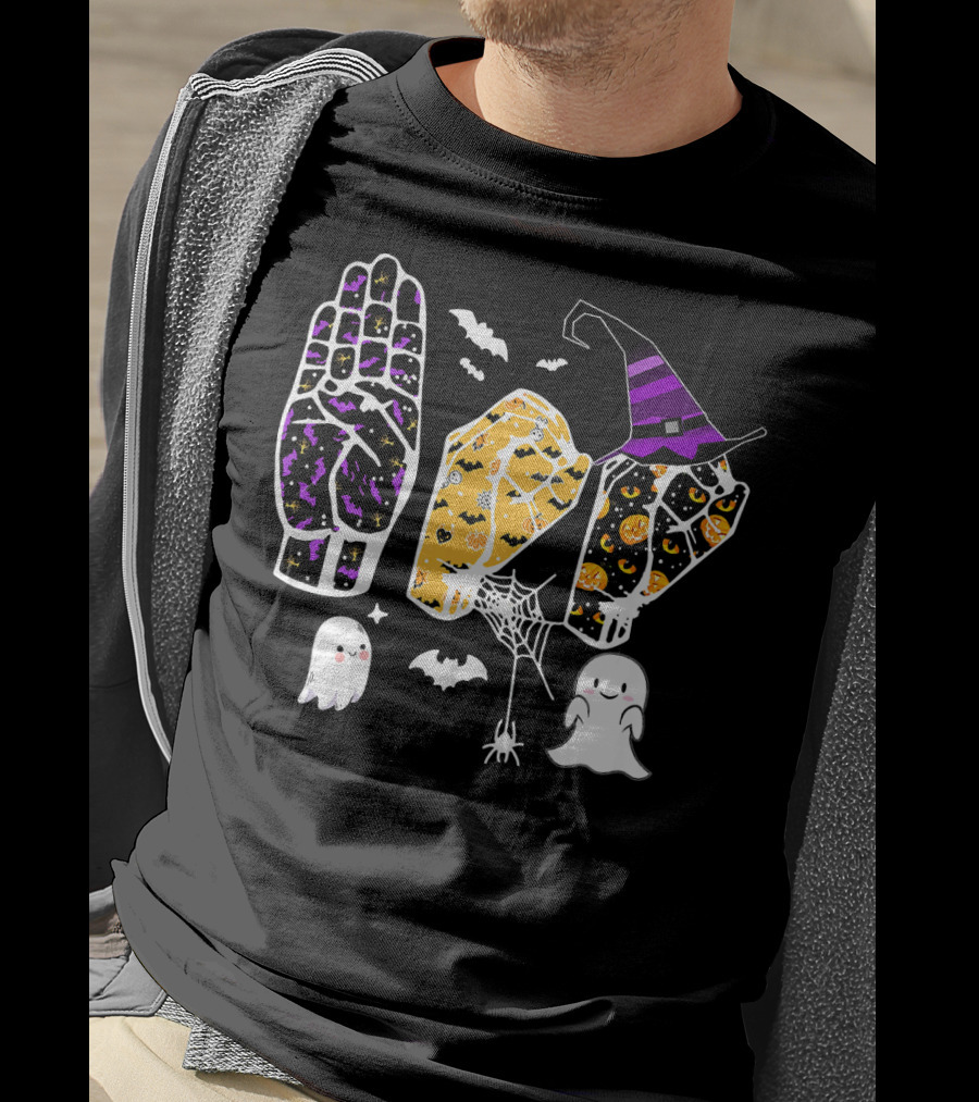 Sign Language Boo Halloween Witch Hat Ghosts T-Shirt