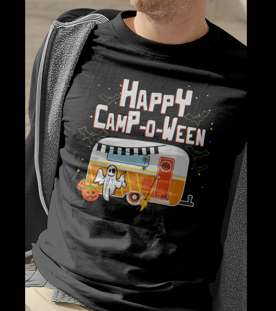 Happy Camp O Ween Ghost Pumpkin Camping Caravan T-Shirt