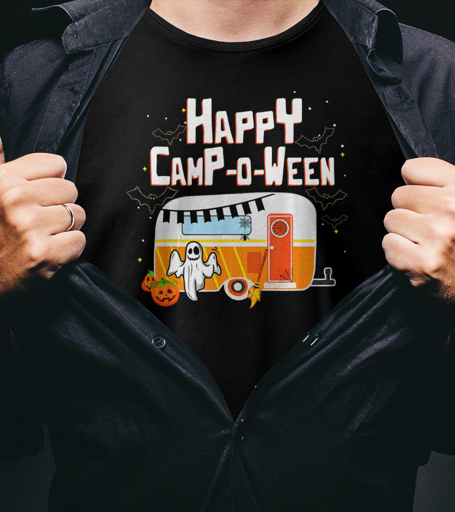 Happy Camp O Ween Ghost Pumpkin Camping Caravan T-Shirt