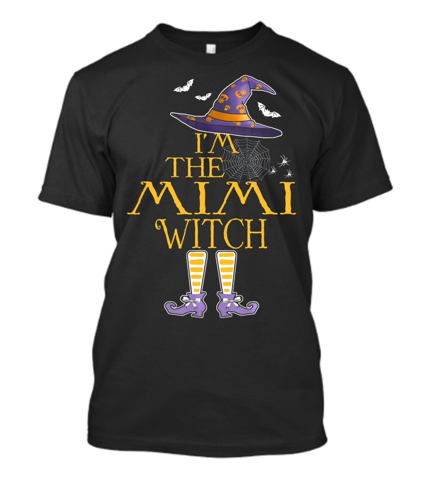 I'm The Mimi Witch Halloween Theme Hat And Boots With Spiders And Bats T-Shirt