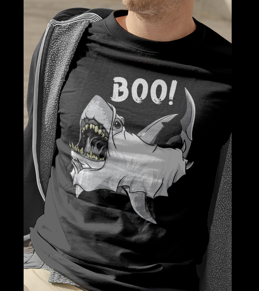 Shark Ghost Boo Funny Great White Shark Halloween T-Shirt