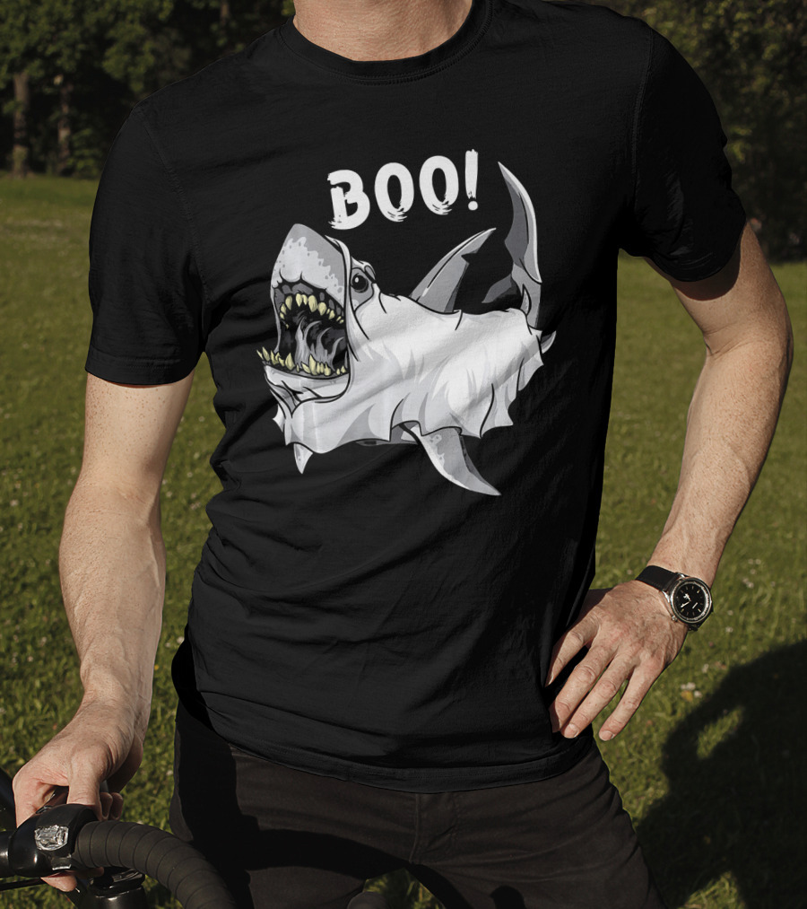 Shark Ghost Boo Funny Great White Shark Halloween T-Shirt