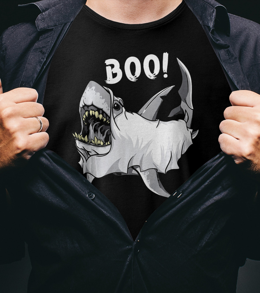 Shark Ghost Boo Funny Great White Shark Halloween T-Shirt