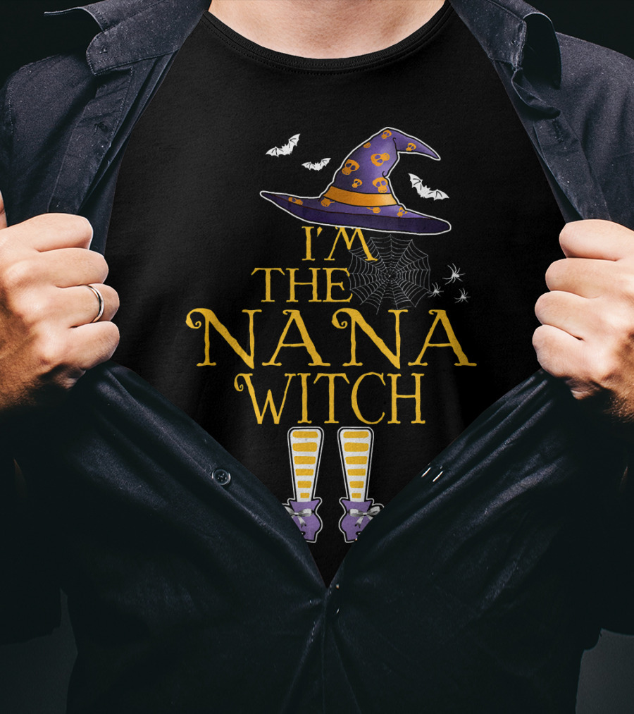 I'm The Nana Witch Halloween Costume Bat Hat Spider Web Boots T-Shirt