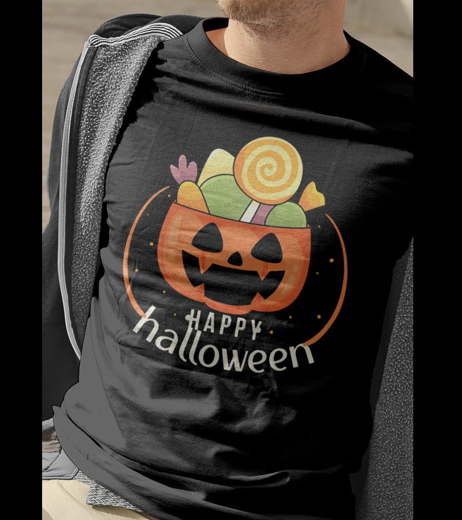 Happy Halloween Pumpkin Orange JackOLantern Candy Bucket T-Shirt