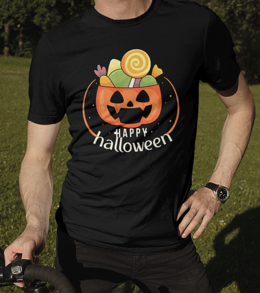 Happy Halloween Pumpkin Orange JackOLantern Candy Bucket T-Shirt
